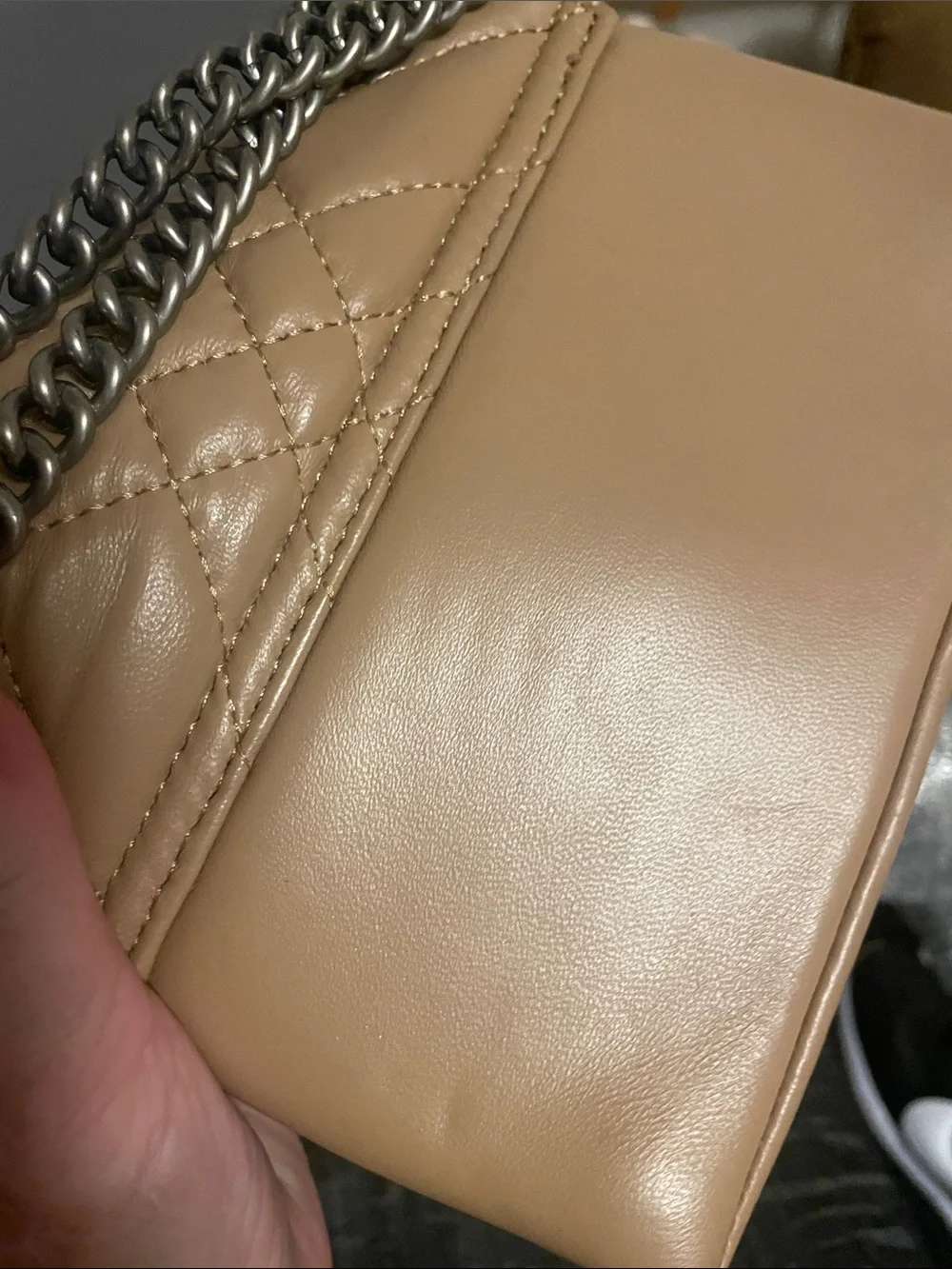 Quilted Leather Chain Shoulder Bag - Beige by Kurt Geiger